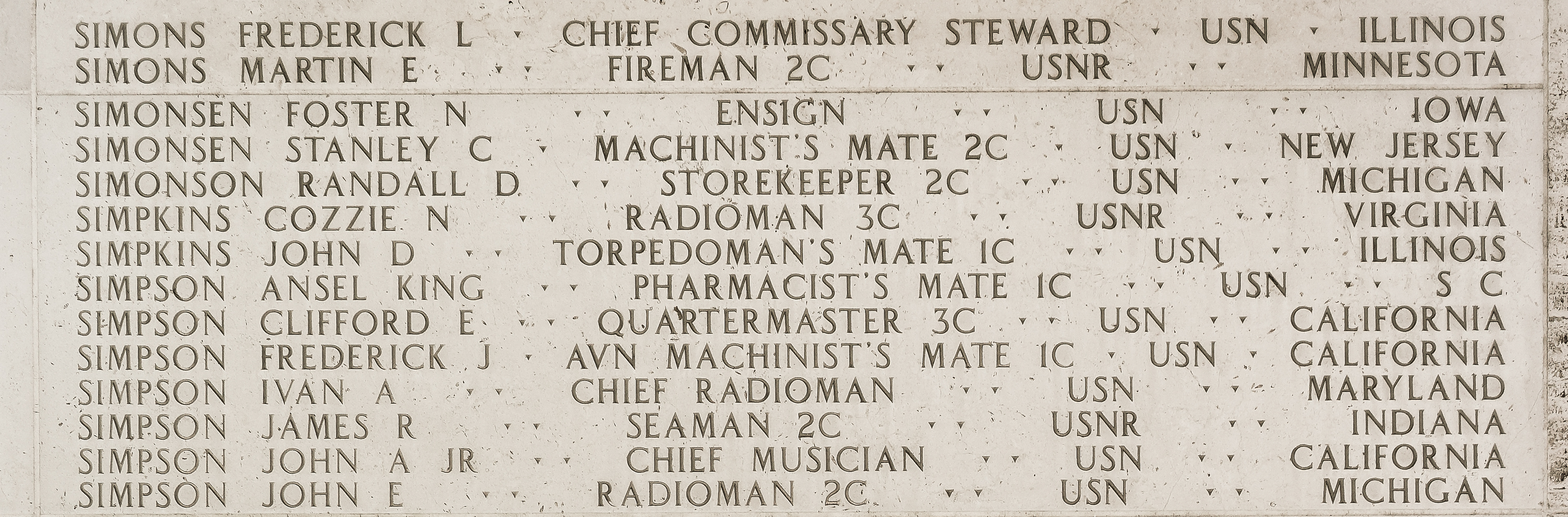 Cozzie N. Simpkins, Radioman Third Class